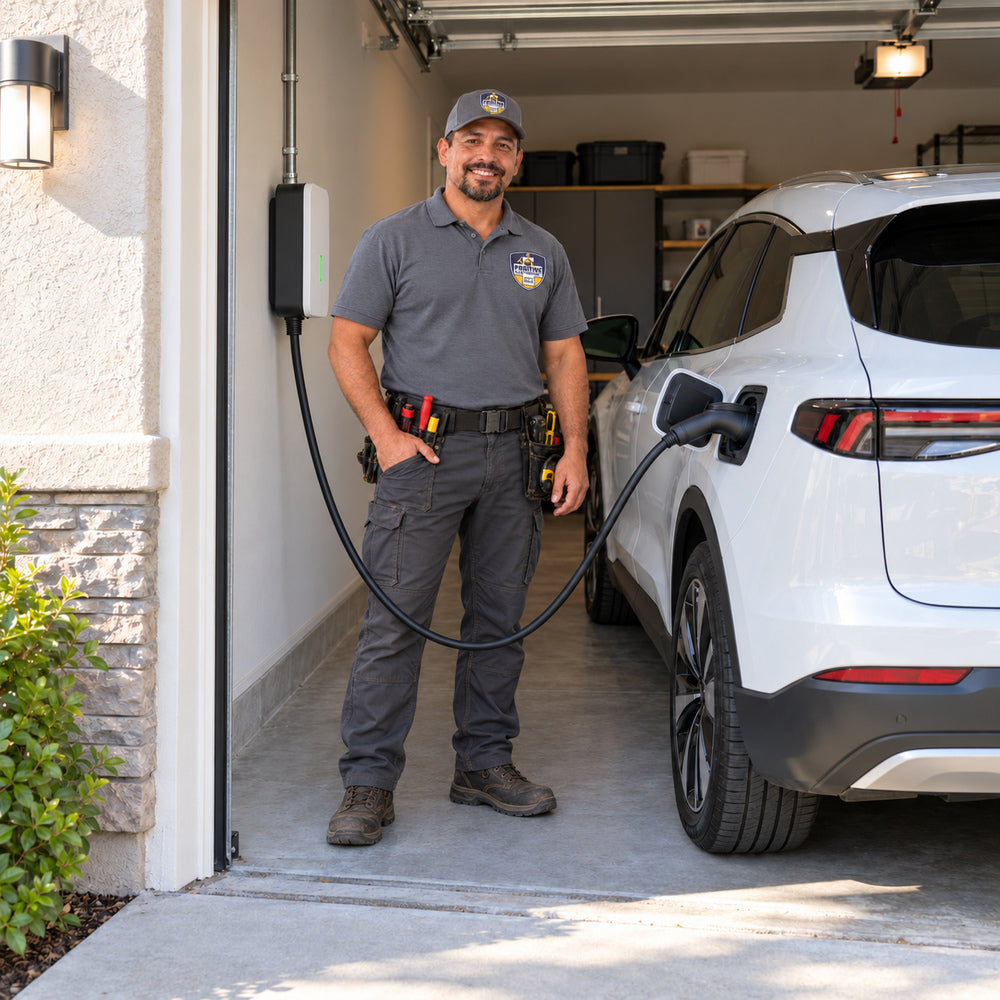 Positive Electricians Electrician Installed Home EV Electric-Vehicle Charger.